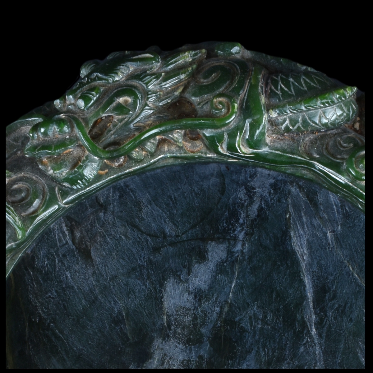 A Chinese Carved Spinach Jade Marriage Bowl