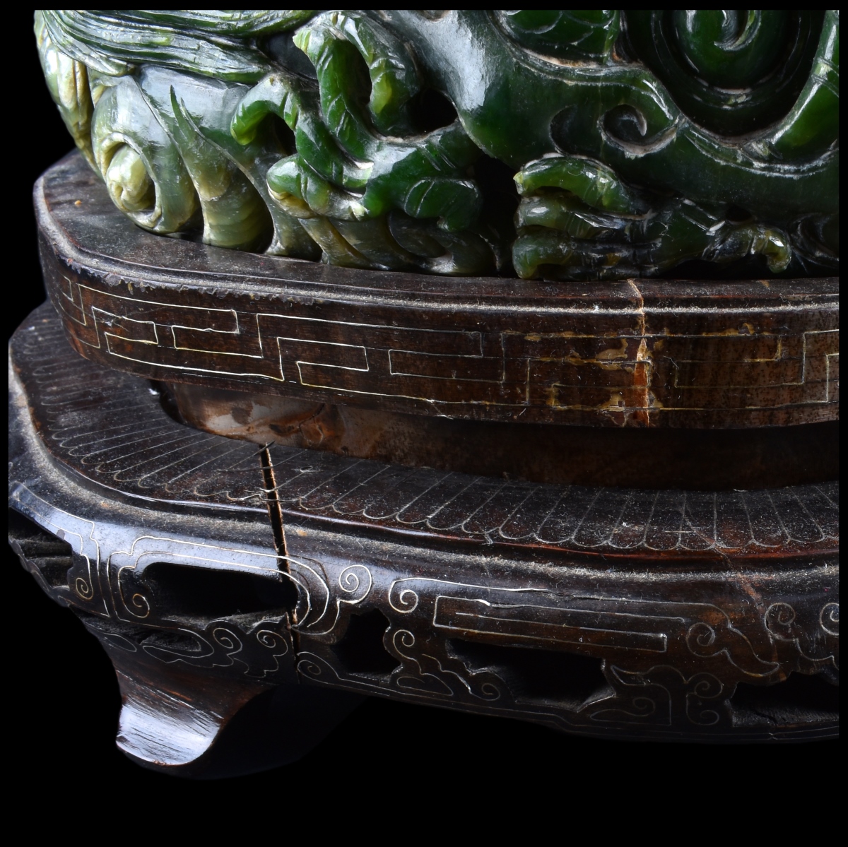 A Chinese Carved Spinach Jade Marriage Bowl