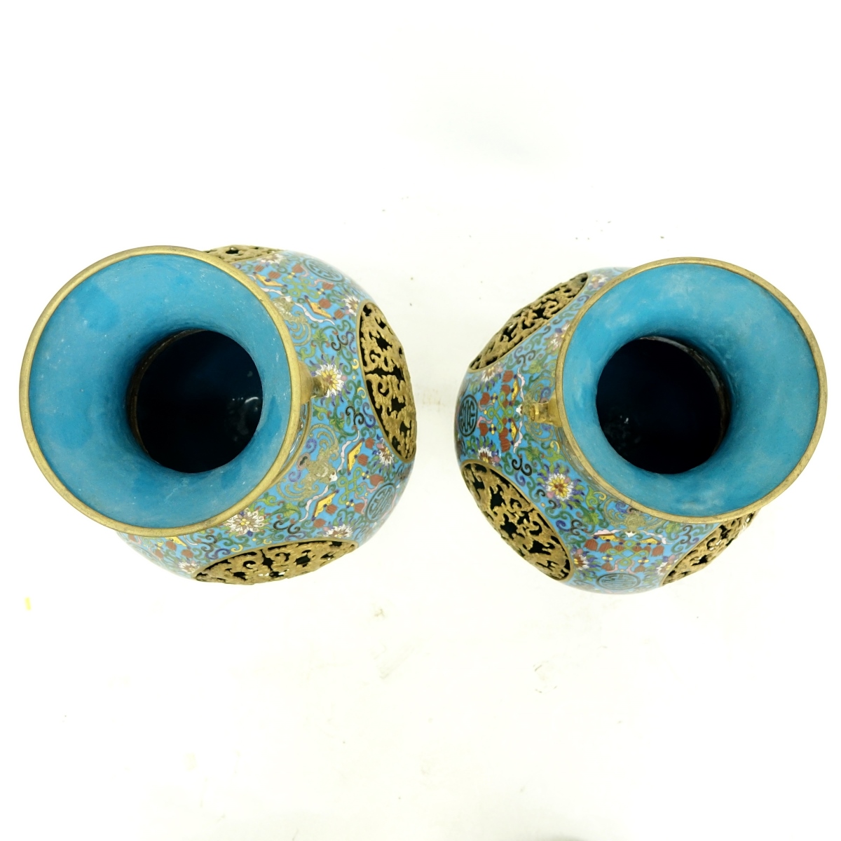 Pair of Impressive Chinese Cloisonne Pierce Vases