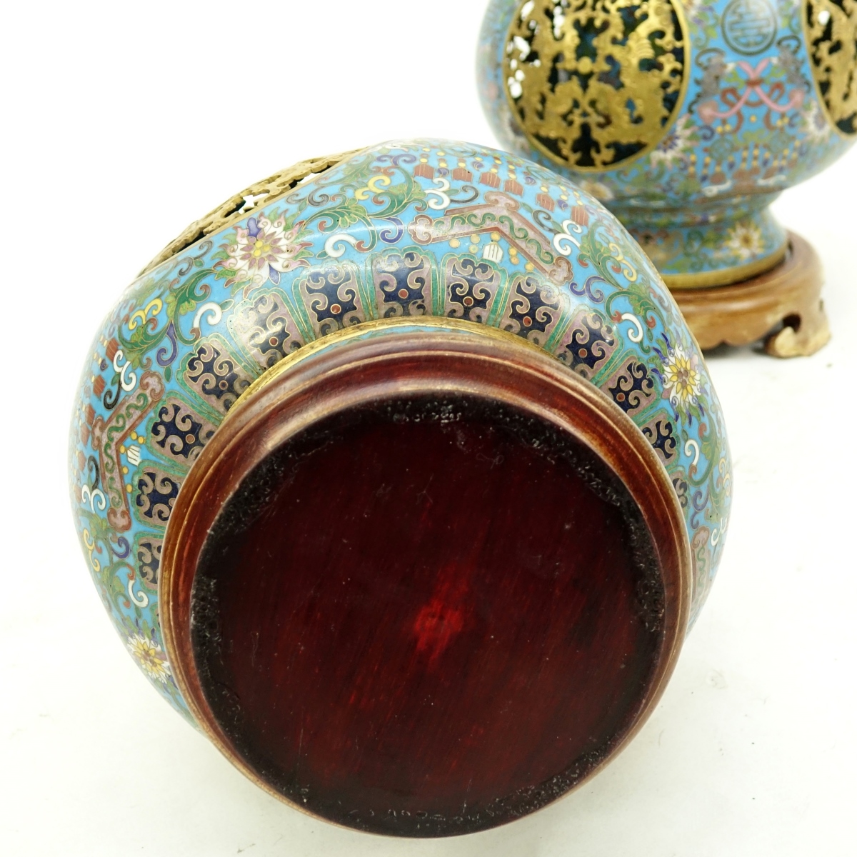 Pair of Impressive Chinese Cloisonne Pierce Vases