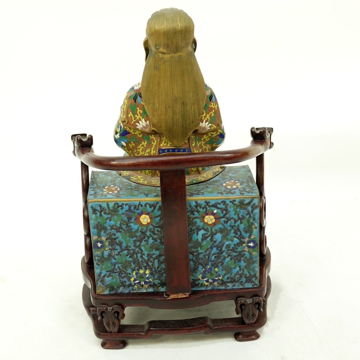 Chinese Cloisonne Emperor Figure On Wood Stand