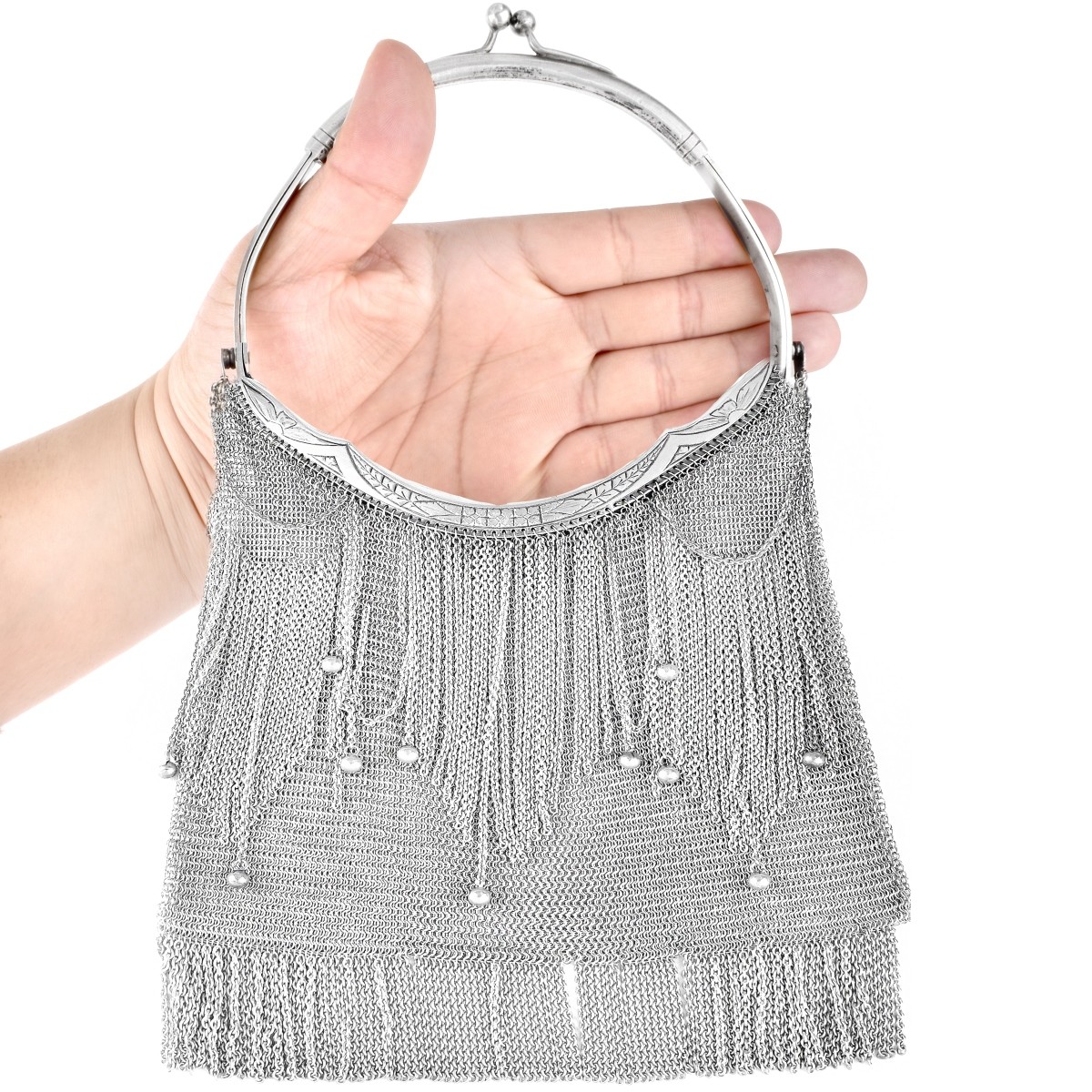 Antique Polish Silver Mesh Evening Purse