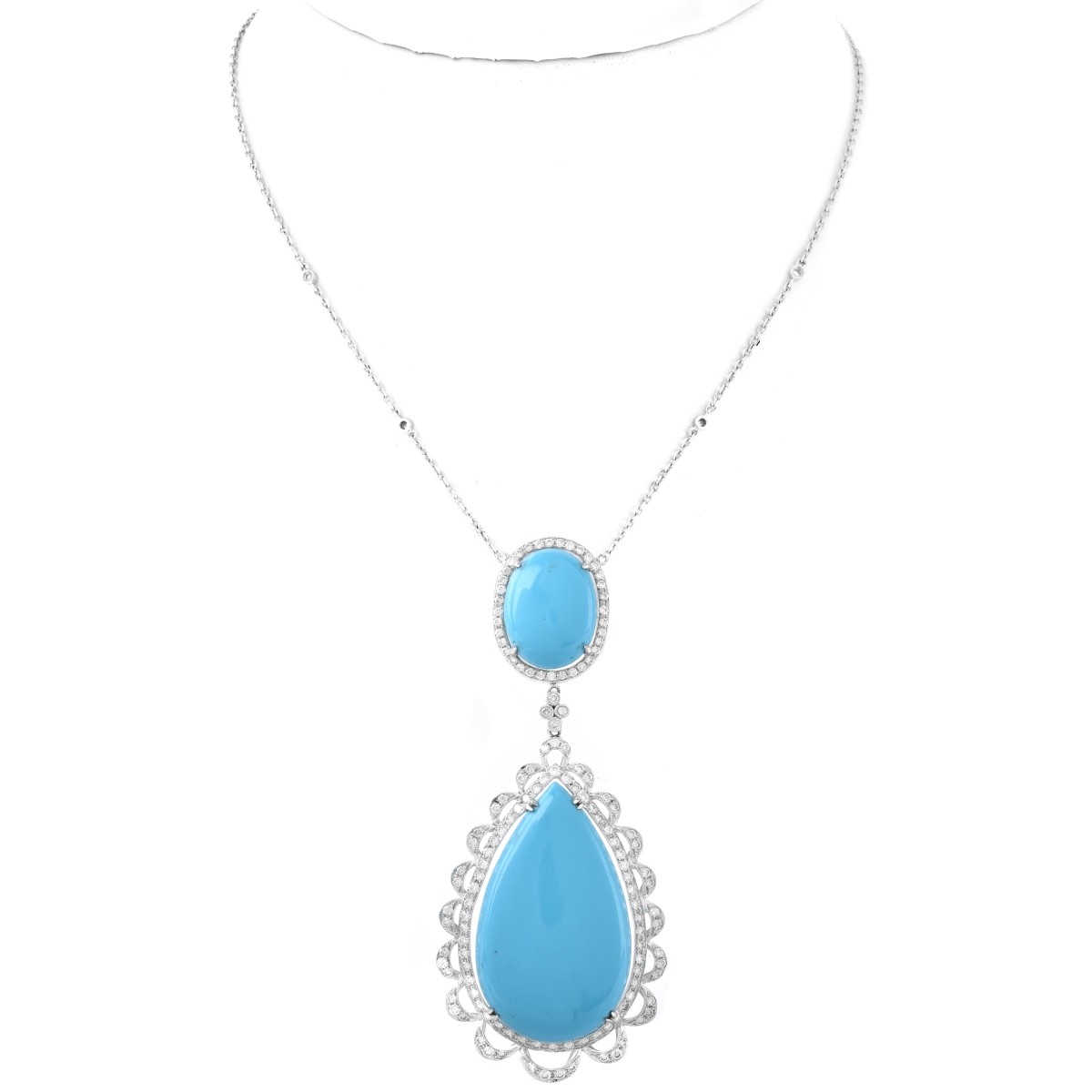 Diamond, Turquoise and 14K Gold Necklace
