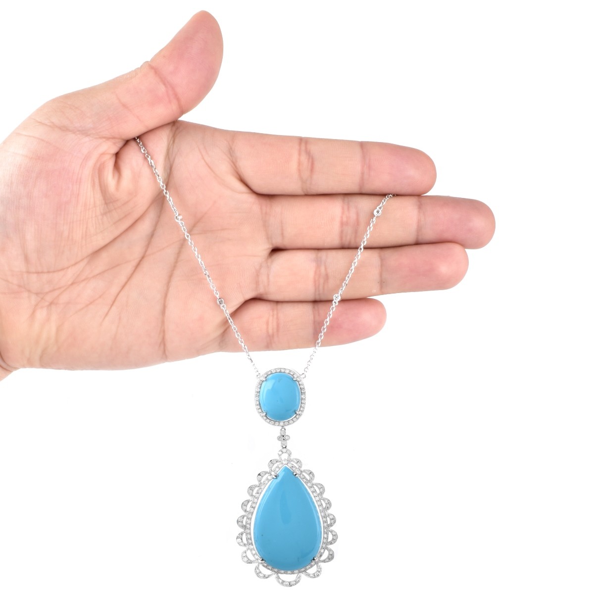 Diamond, Turquoise and 14K Gold Necklace