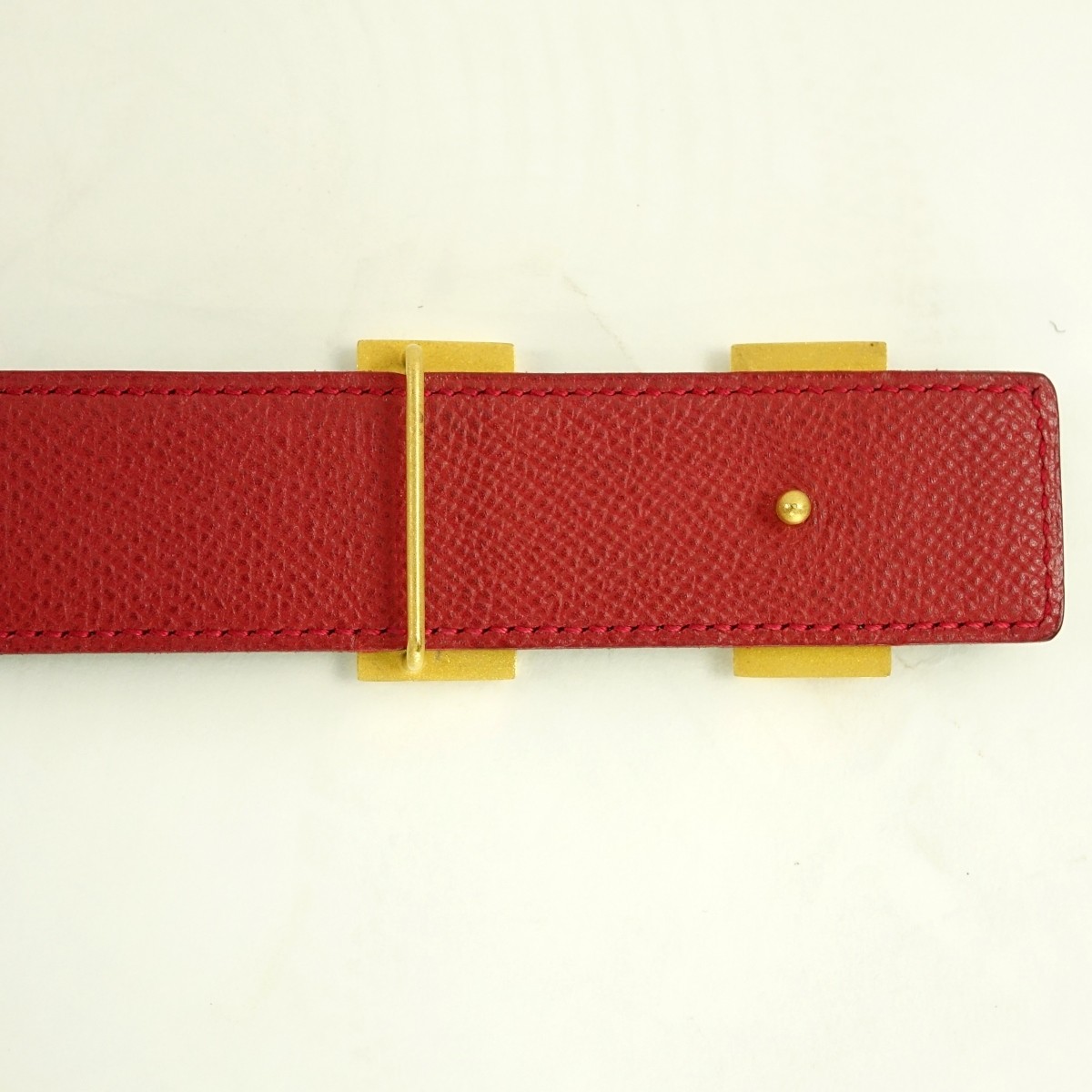 Hermes Bamboo/Rouge Epsom Leather and Gold H Belt