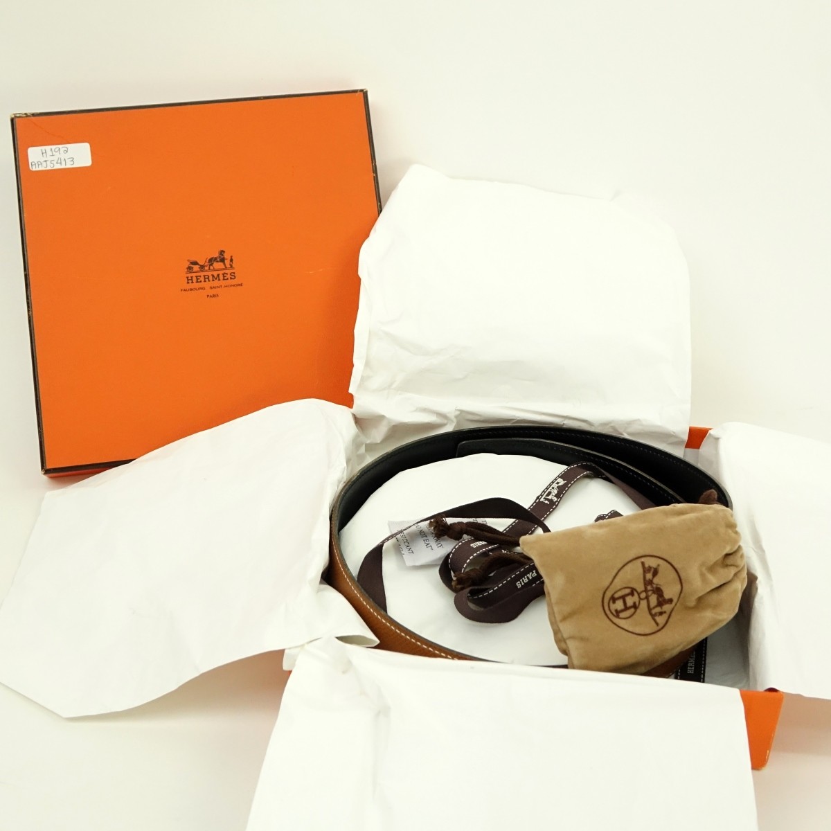 Hermes Brown/Black Epsom Leather and Gold H Belt