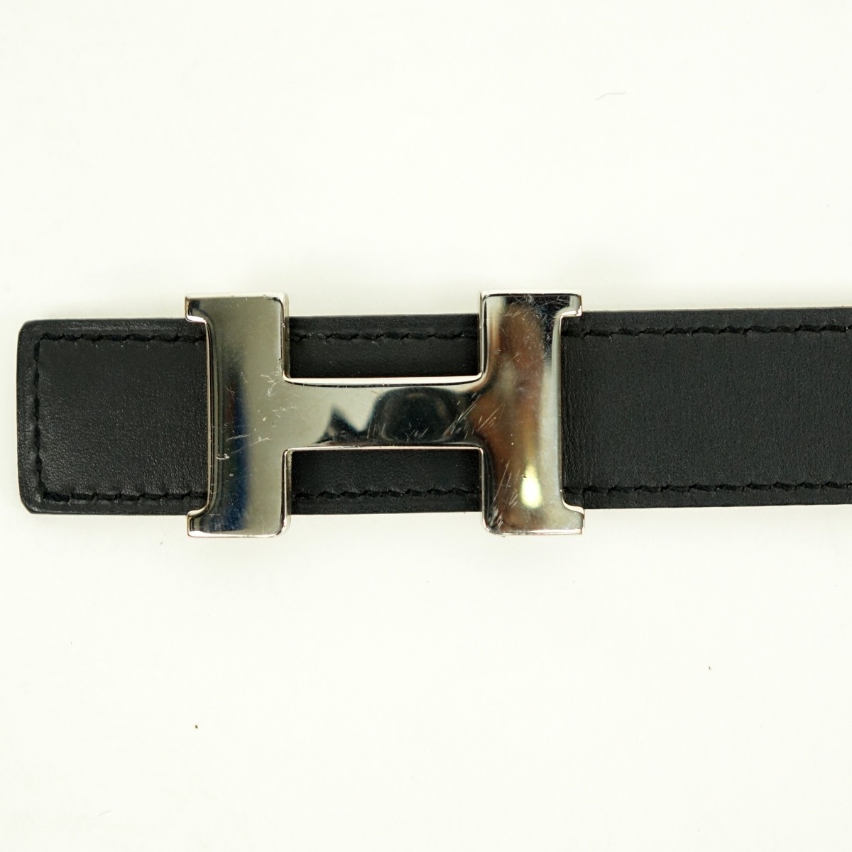 Hermes Black/White Togo Leather H Belt 80