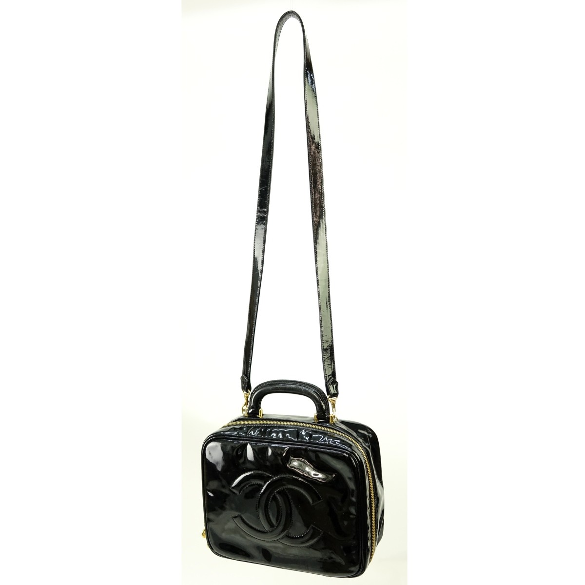 Chanel Black Patent Leather Cosmetic Shoulder Bag
