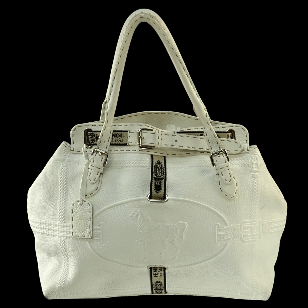 Fendi White Leather Selleria Tote Horse Bag