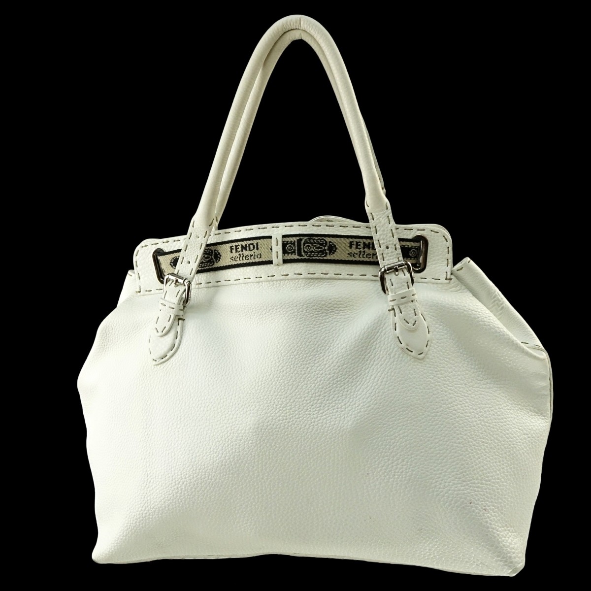 Fendi White Leather Selleria Tote Horse Bag