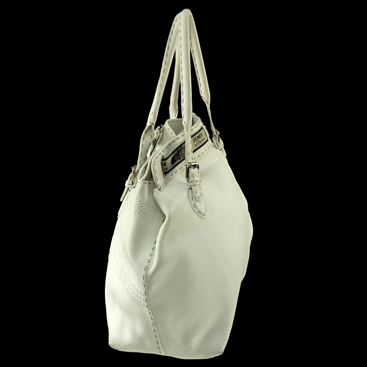 Fendi White Leather Selleria Tote Horse Bag