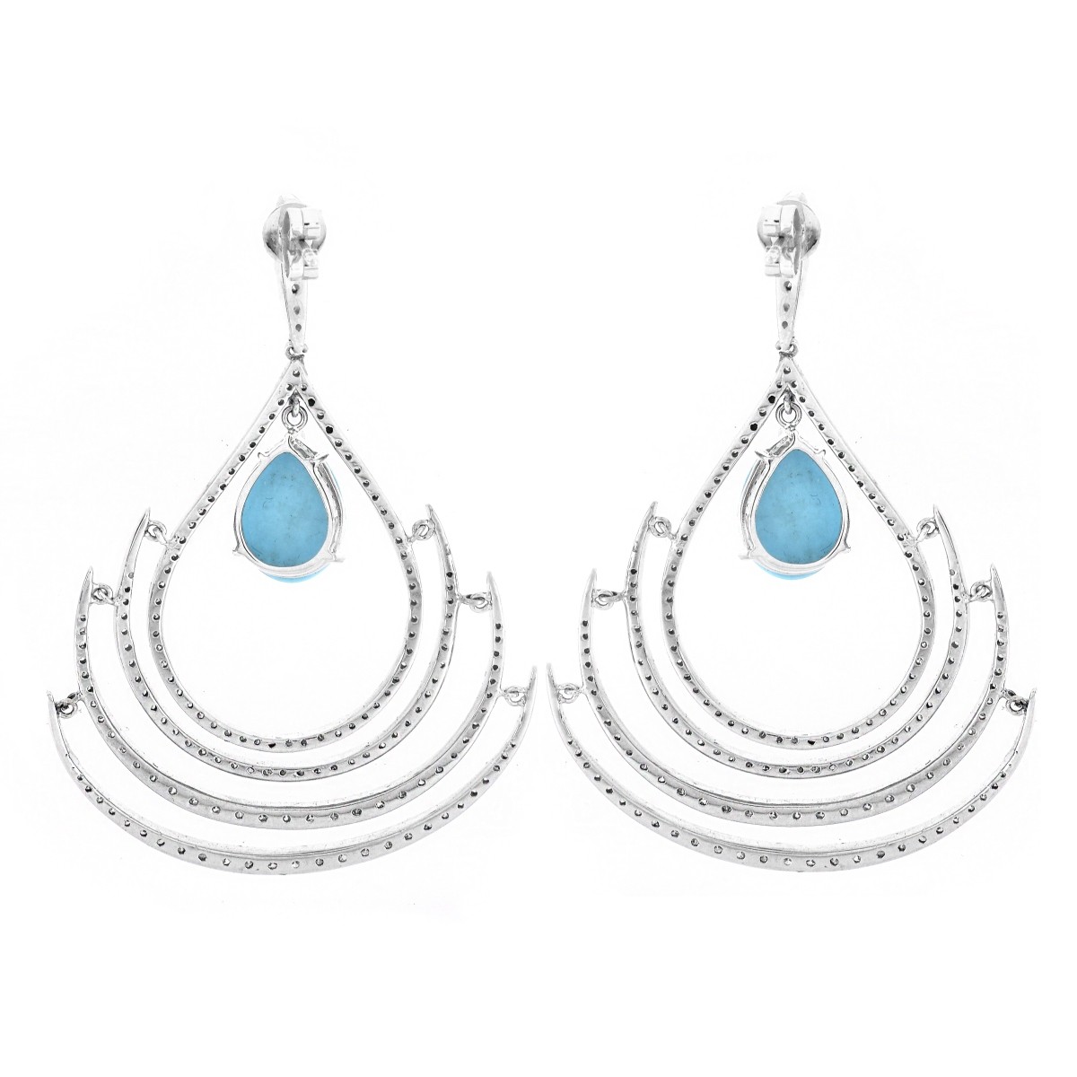 Diamond, Turquoise and 14K Gold Earrings