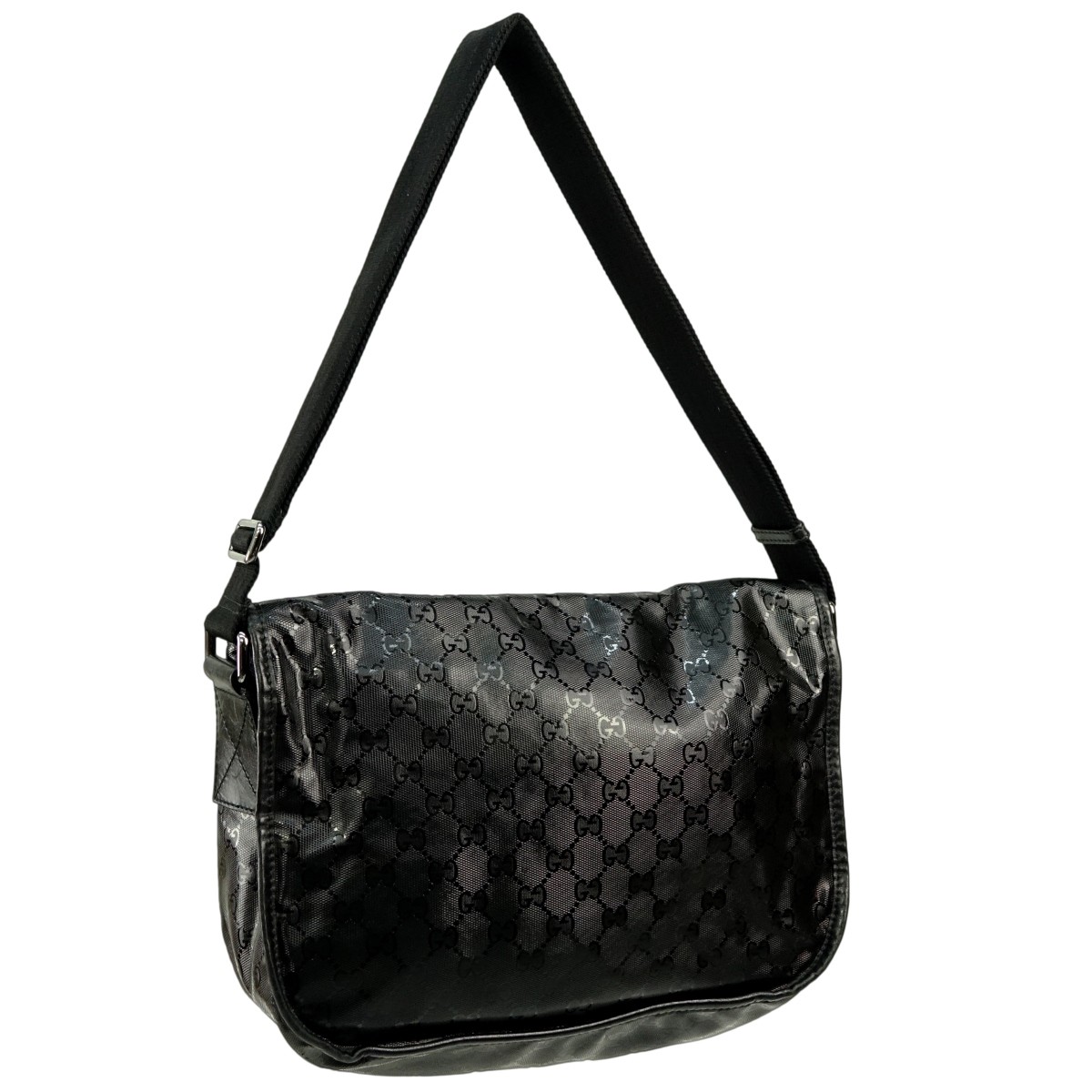 Gucci Black Coated Canvas Imprime Flap Messenger