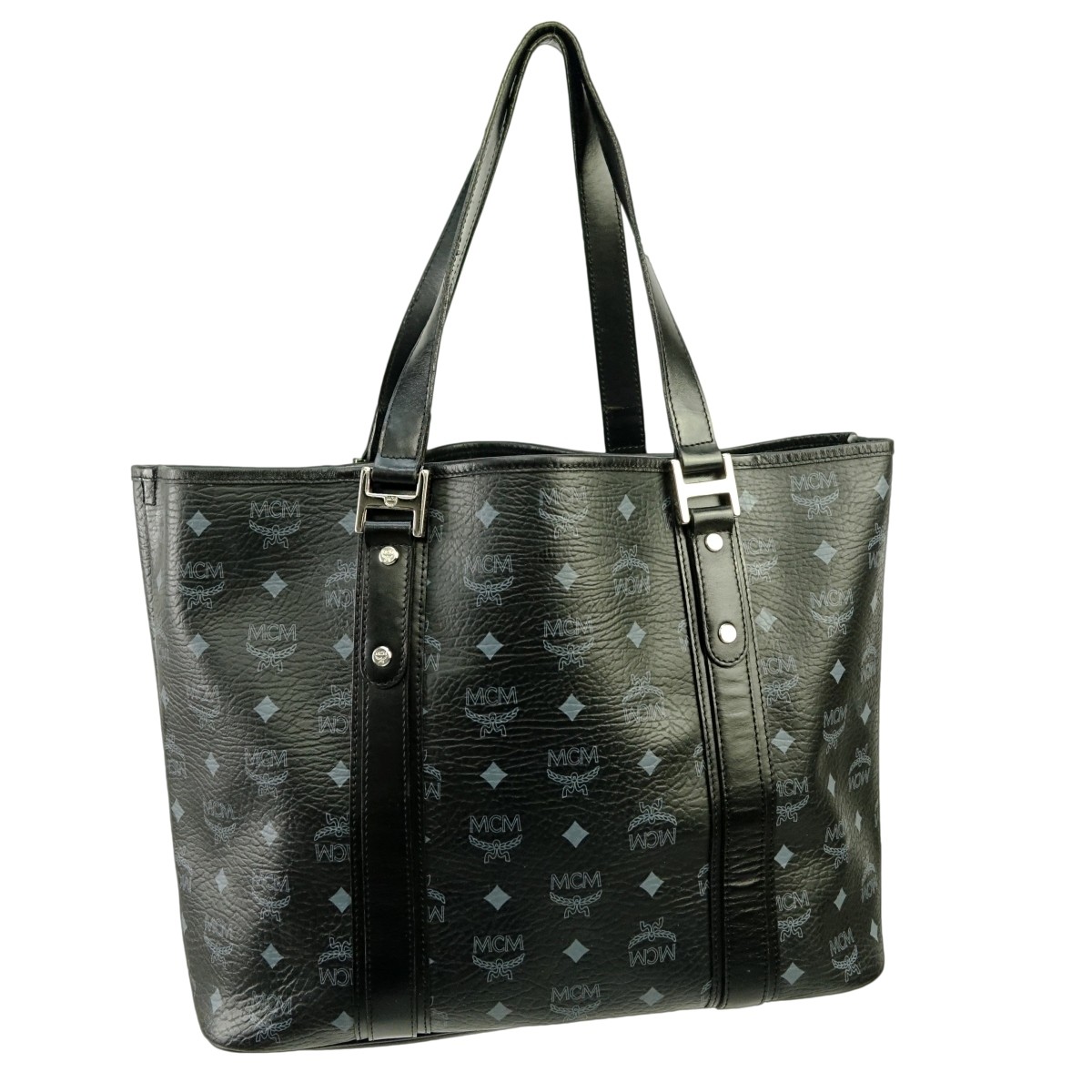 MCM Black Visetos Coated Canvas Shopping Tote