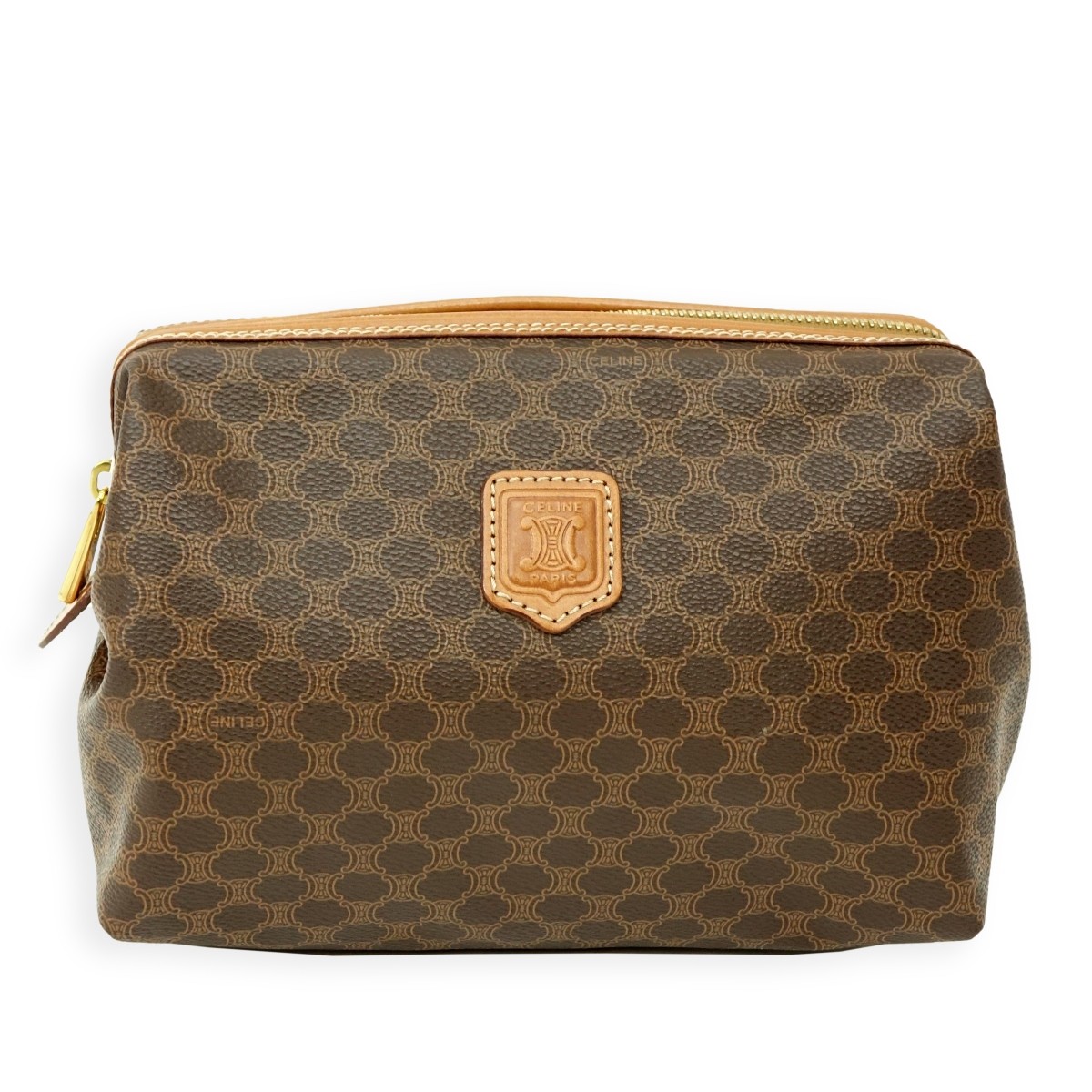 Celine Brown Macadame Coated Canvas Cosmetic Bag