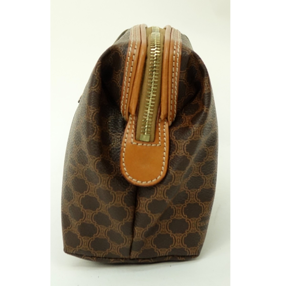 Celine Brown Macadame Coated Canvas Cosmetic Bag