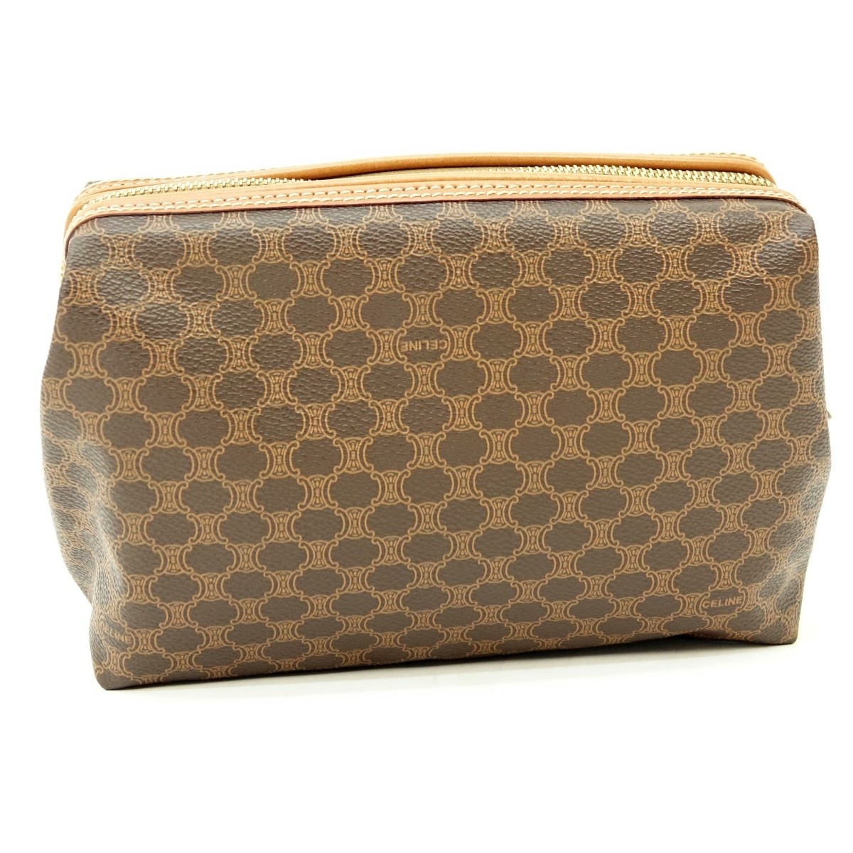 Celine Brown Macadame Coated Canvas Cosmetic Bag