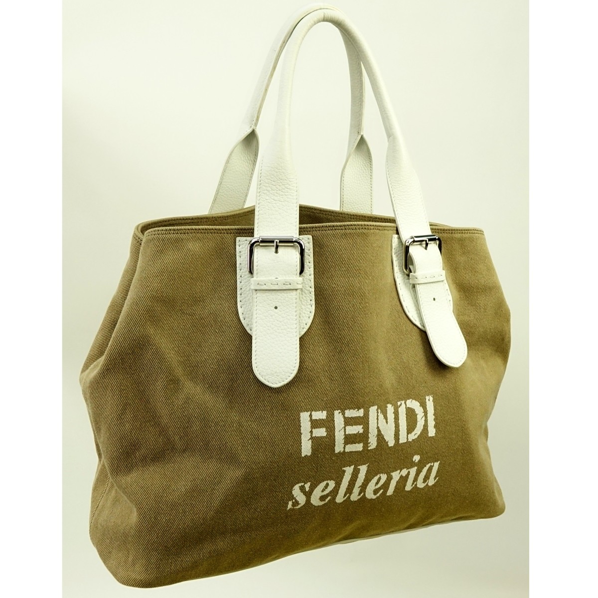 Fendi Light Brown/White Selleria Canvas Tote