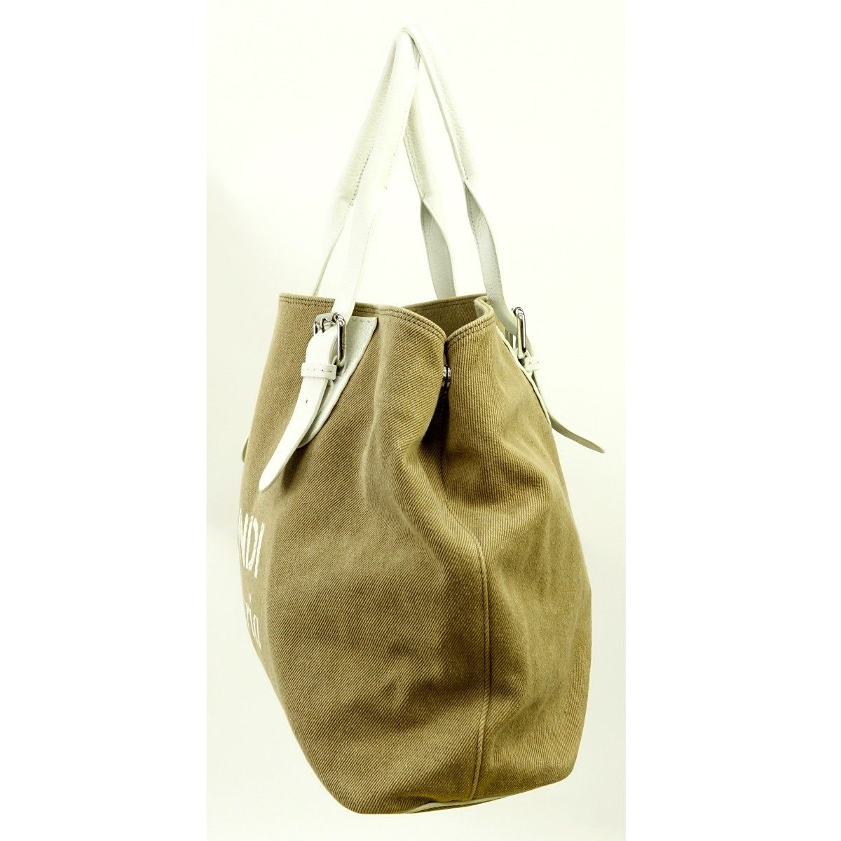 Fendi Light Brown/White Selleria Canvas Tote