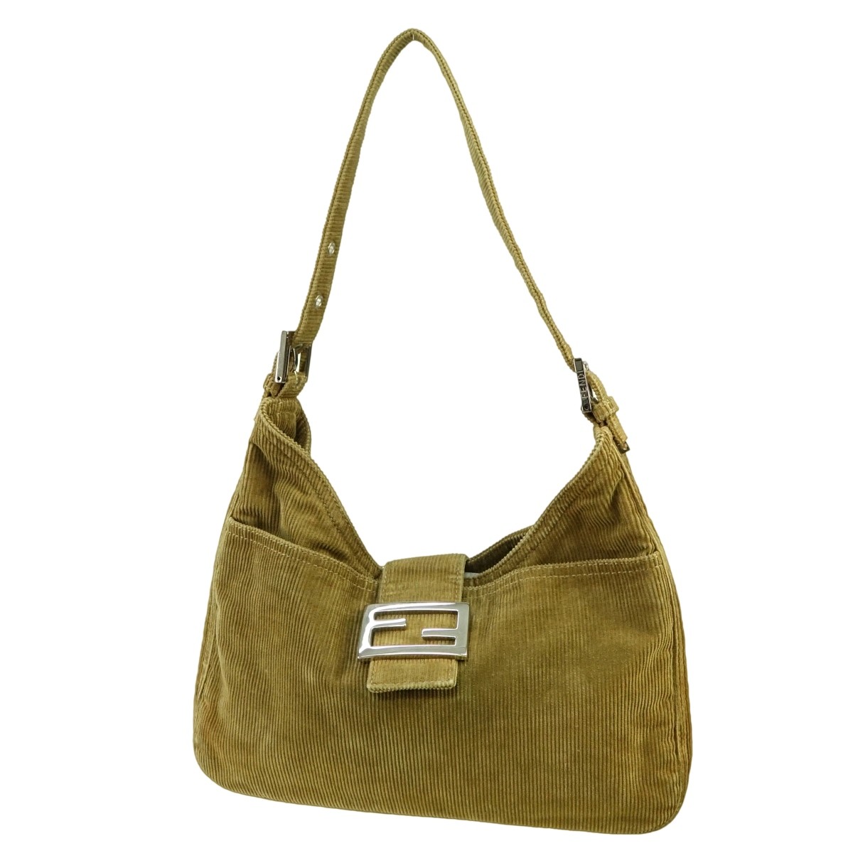 Fendi Brown Green Corduroy Front Slip Pocket Bag | Kodner Auctions