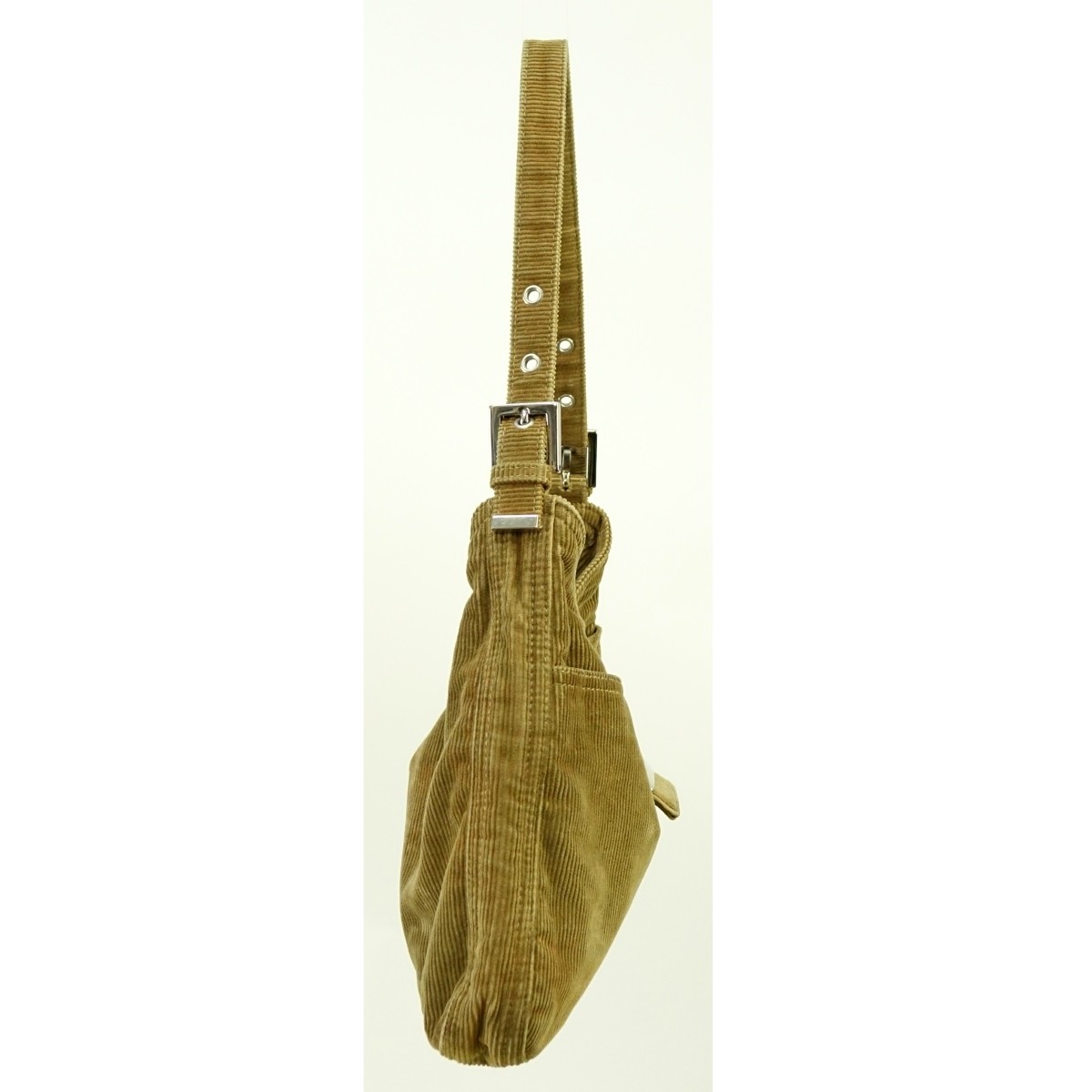 Fendi Brown Green Corduroy Front Slip Pocket Bag
