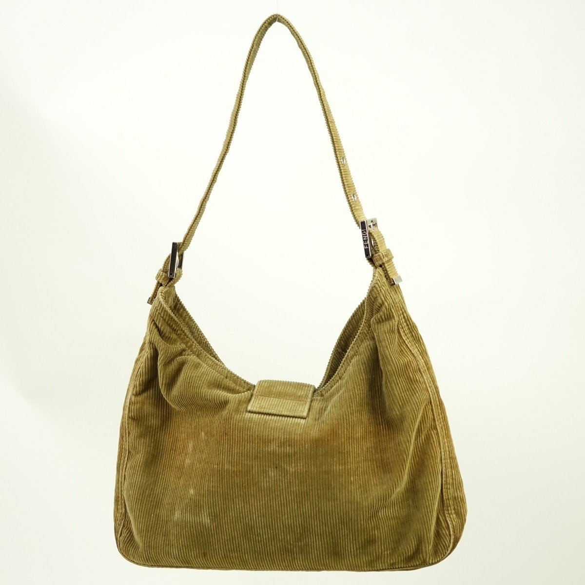 Fendi Brown Green Corduroy Front Slip Pocket Bag
