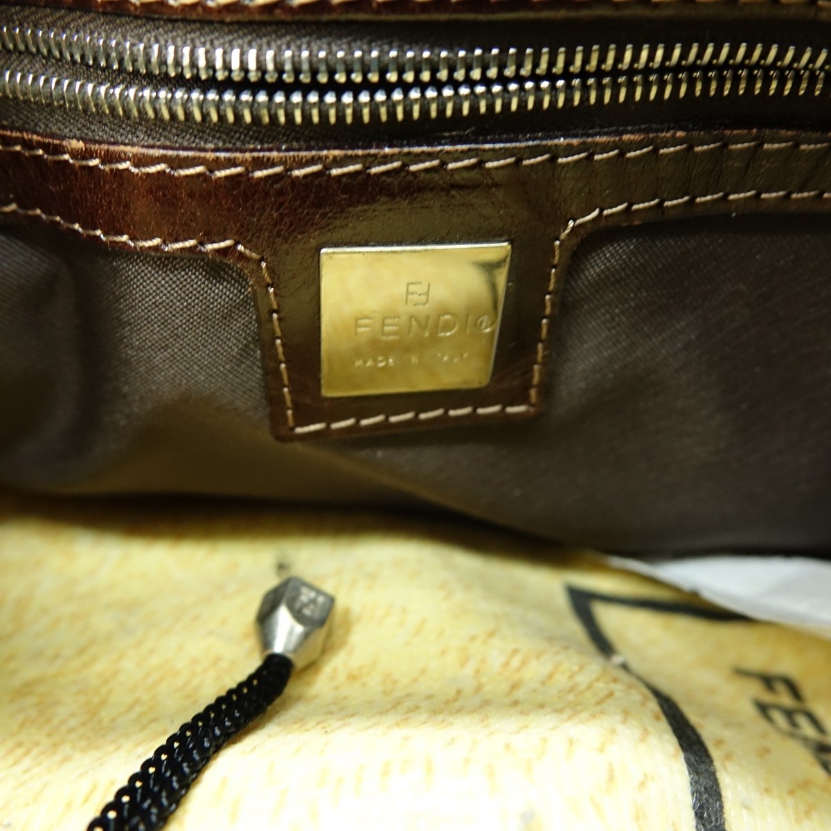 Fendi Brown Green Corduroy Front Slip Pocket Bag