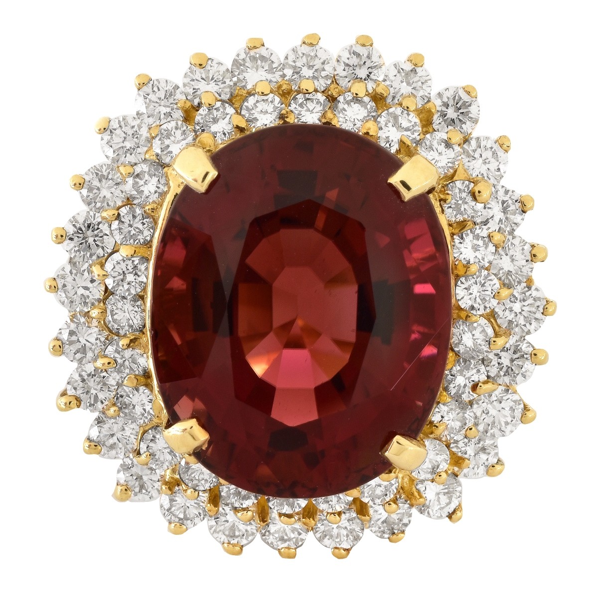 Rubelite, Diamond and 18K Gold Ring