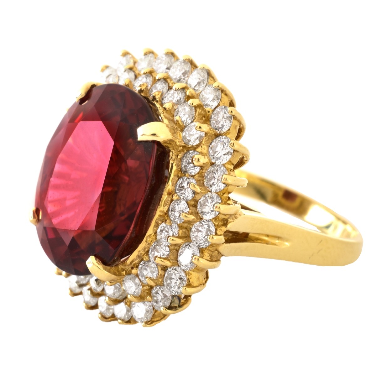 Rubelite, Diamond and 18K Gold Ring