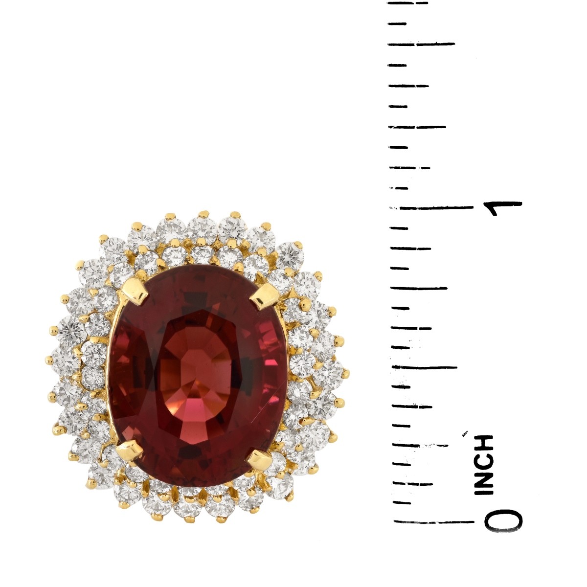 Rubelite, Diamond and 18K Gold Ring