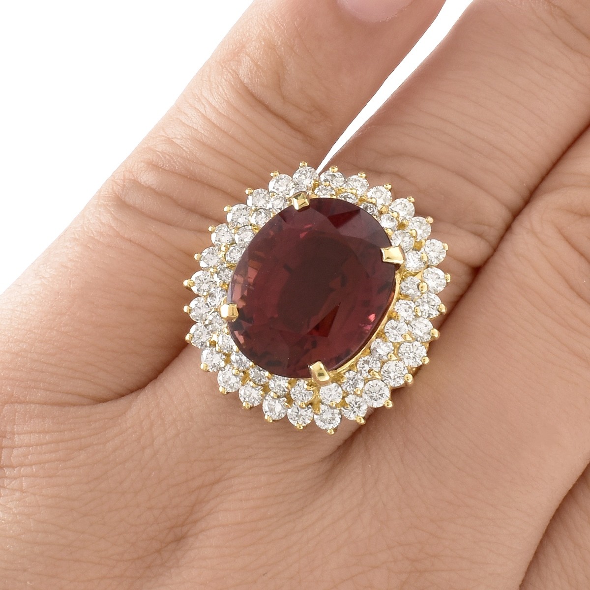 Rubelite, Diamond and 18K Gold Ring