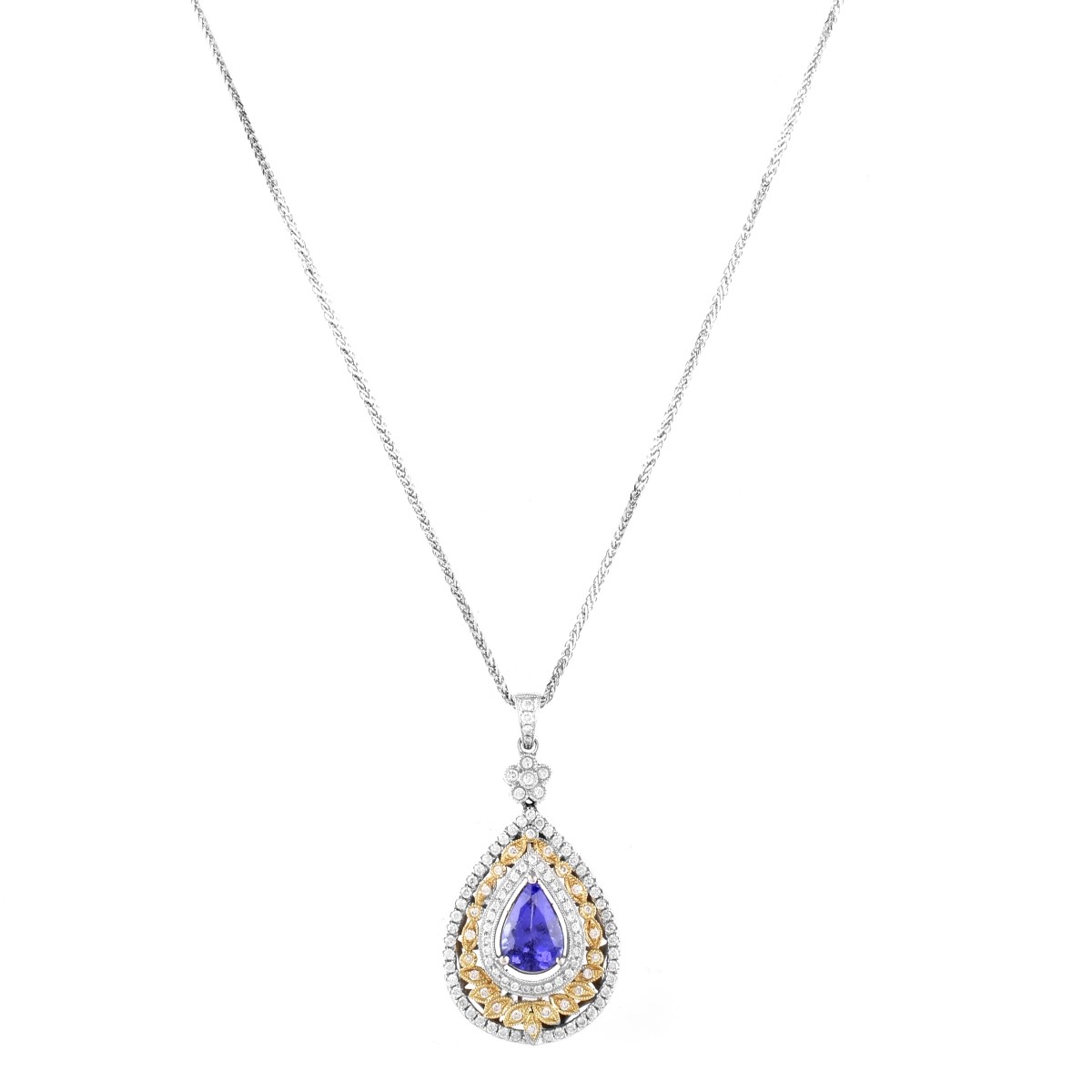 Tanzanite, Diamond and 14K Gold Pendant Necklace