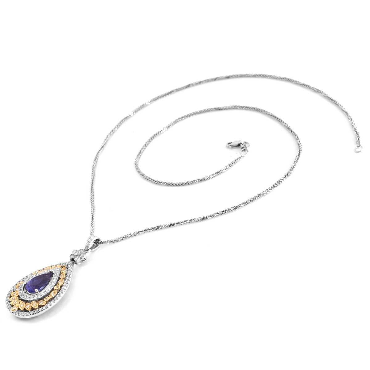 Tanzanite, Diamond and 14K Gold Pendant Necklace