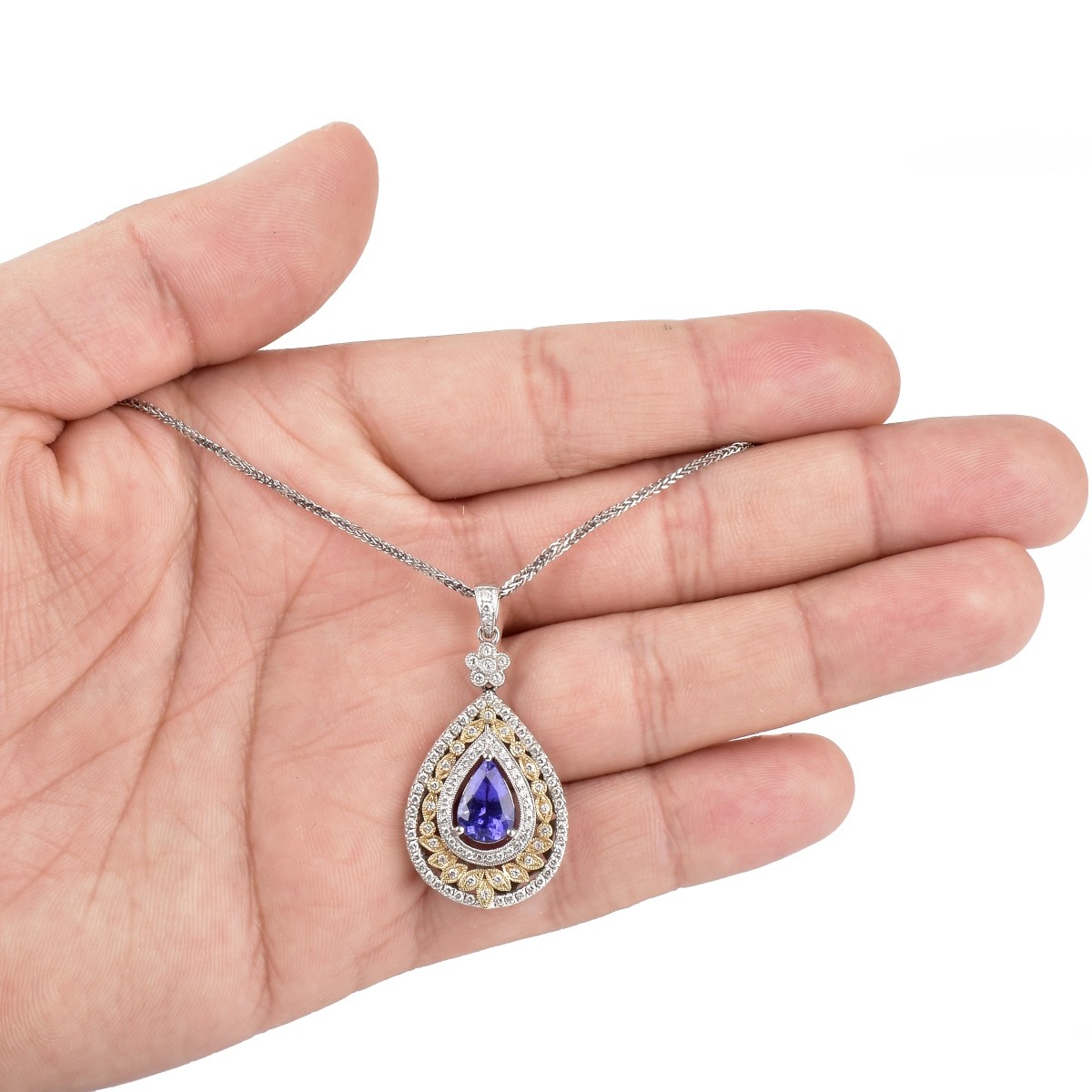 Tanzanite, Diamond and 14K Gold Pendant Necklace