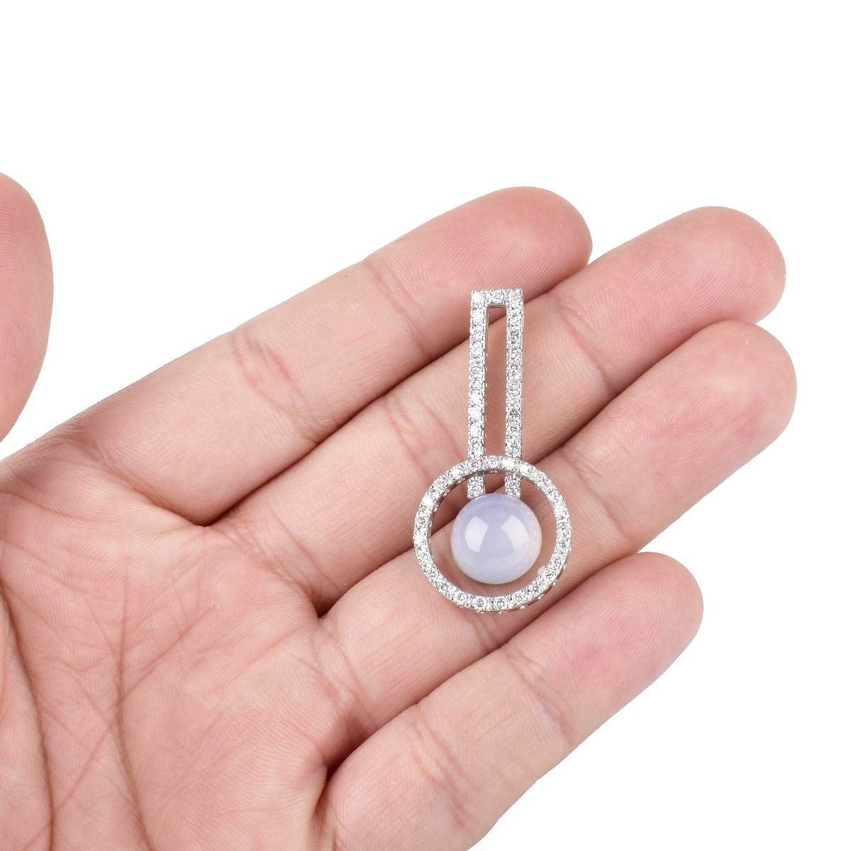 Italian Moonstone, Diamond and 18K Gold Pendant
