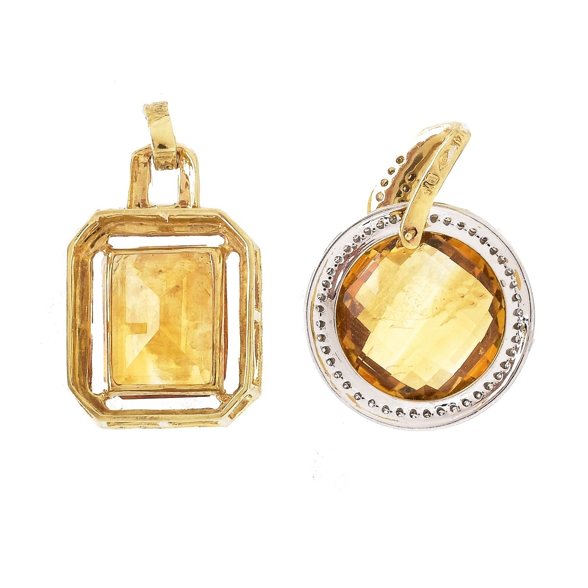 Two Citrine and 14K Gold Pendants