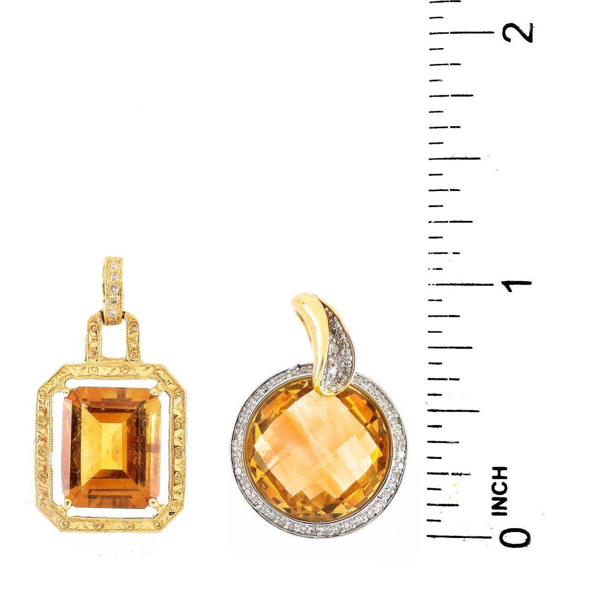 Two Citrine and 14K Gold Pendants