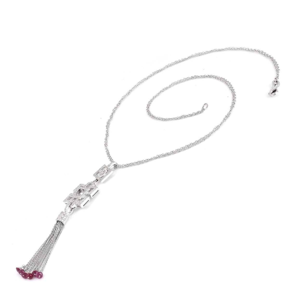 Diamond, Ruby and 18K Gold Pendant Necklace