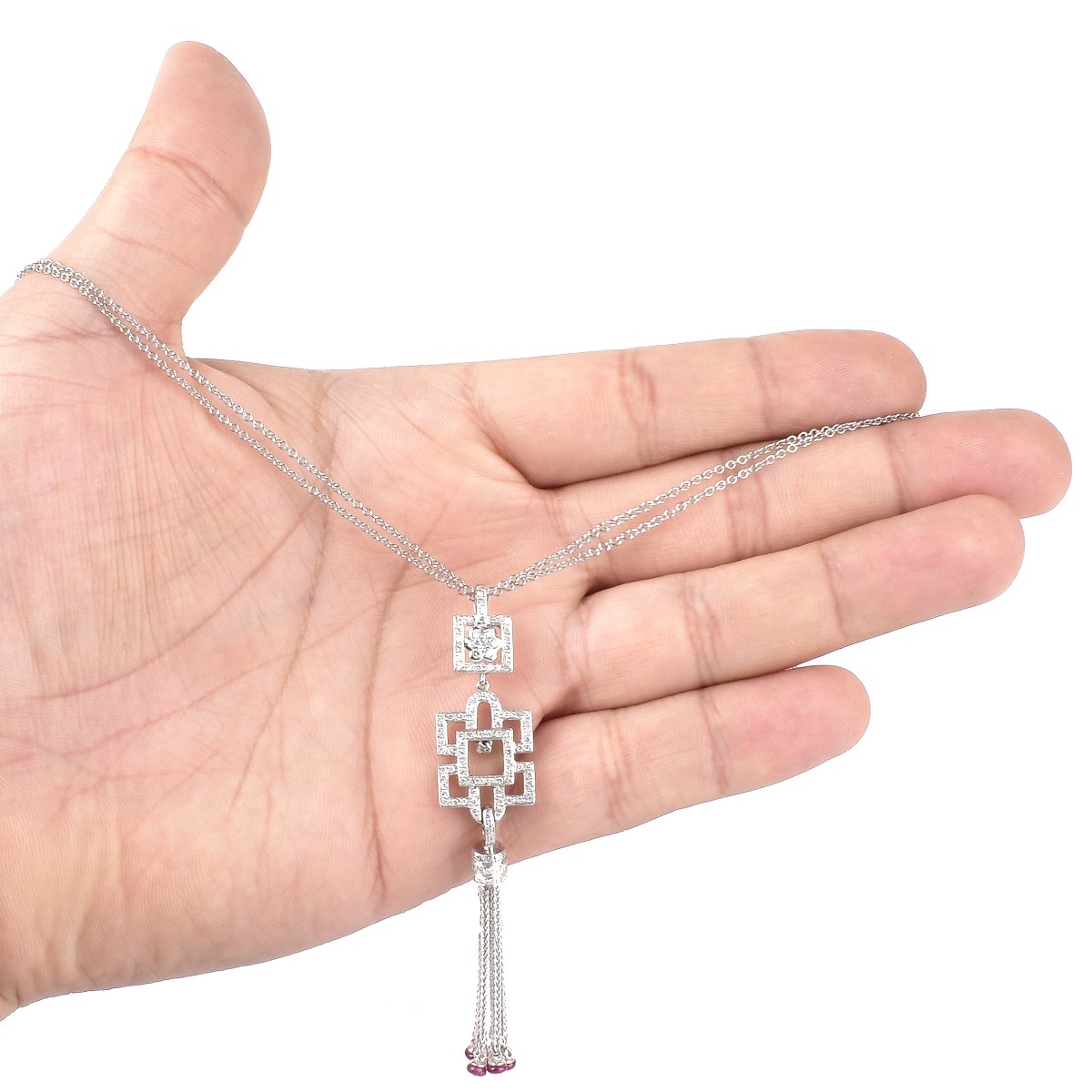 Diamond, Ruby and 18K Gold Pendant Necklace