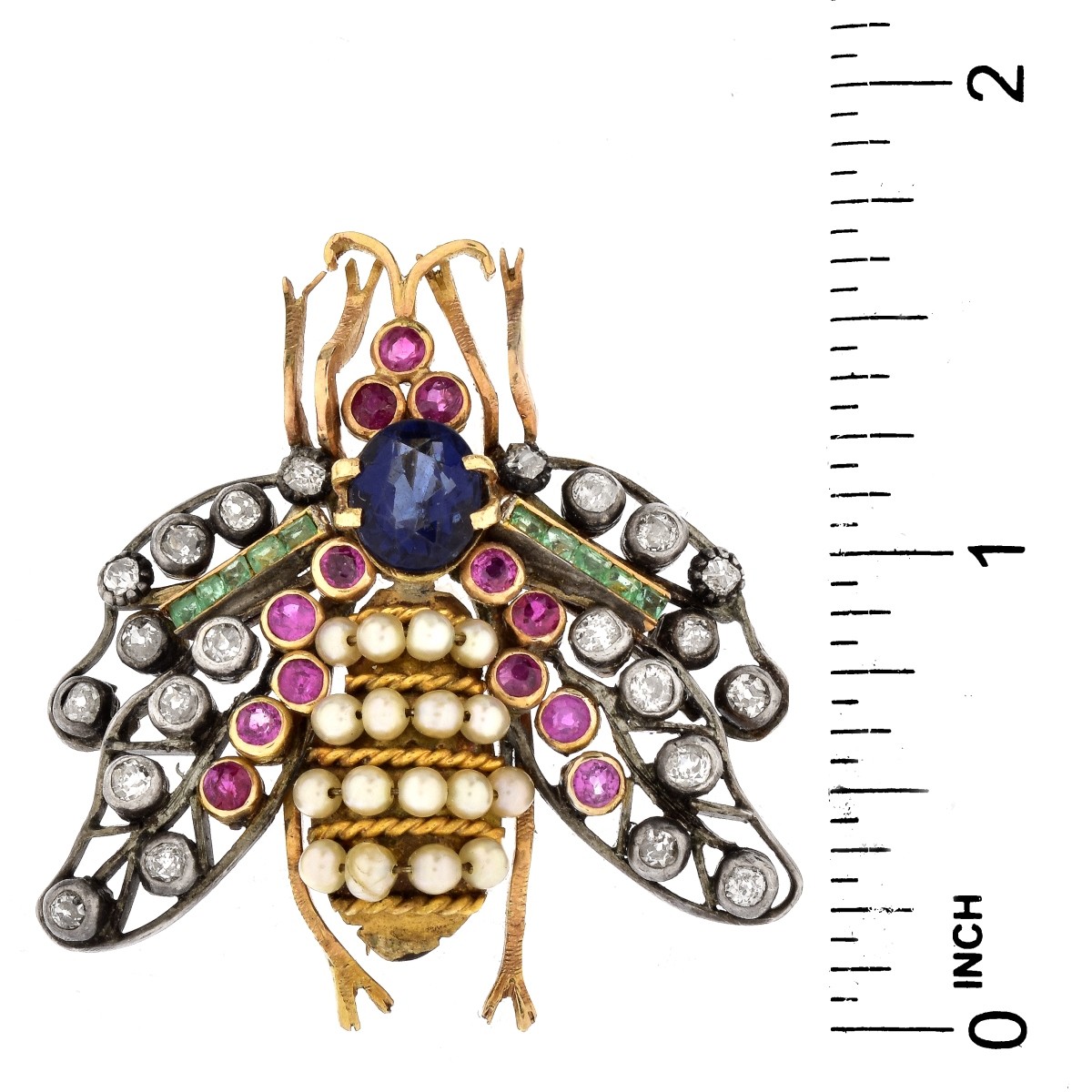 Antique Multi Gemstone and 14K Gold Bug Brooch