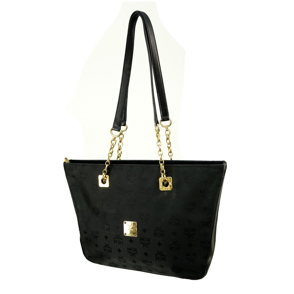 MCM Black Visetos Canvas Shoulder Tote
