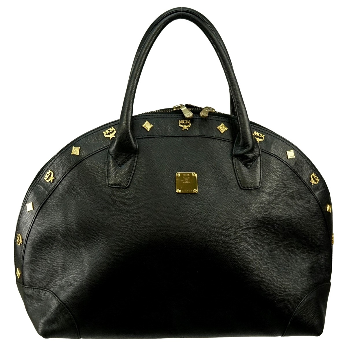 MCM Black Leather Top Handle Dome Bag