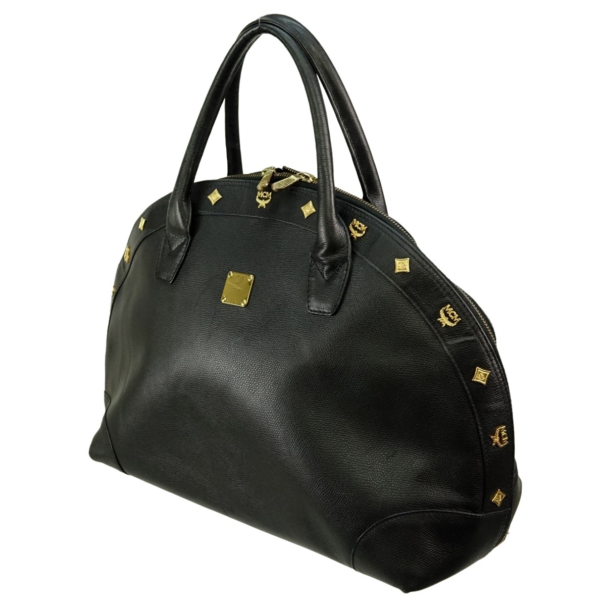 MCM Black Leather Top Handle Dome Bag