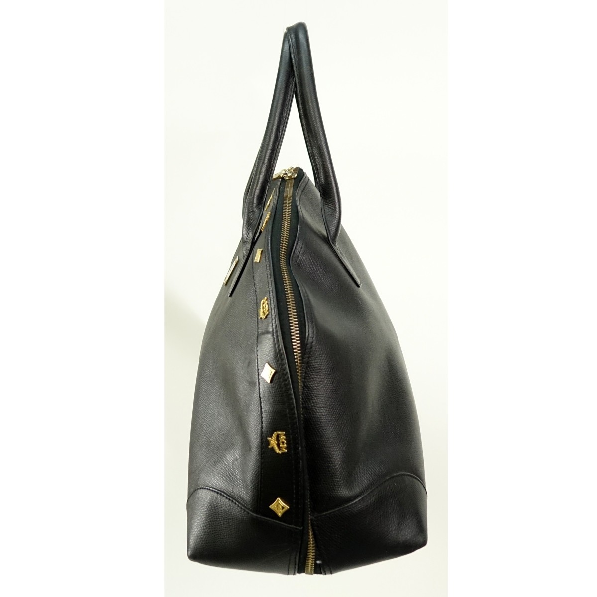 MCM Black Leather Top Handle Dome Bag