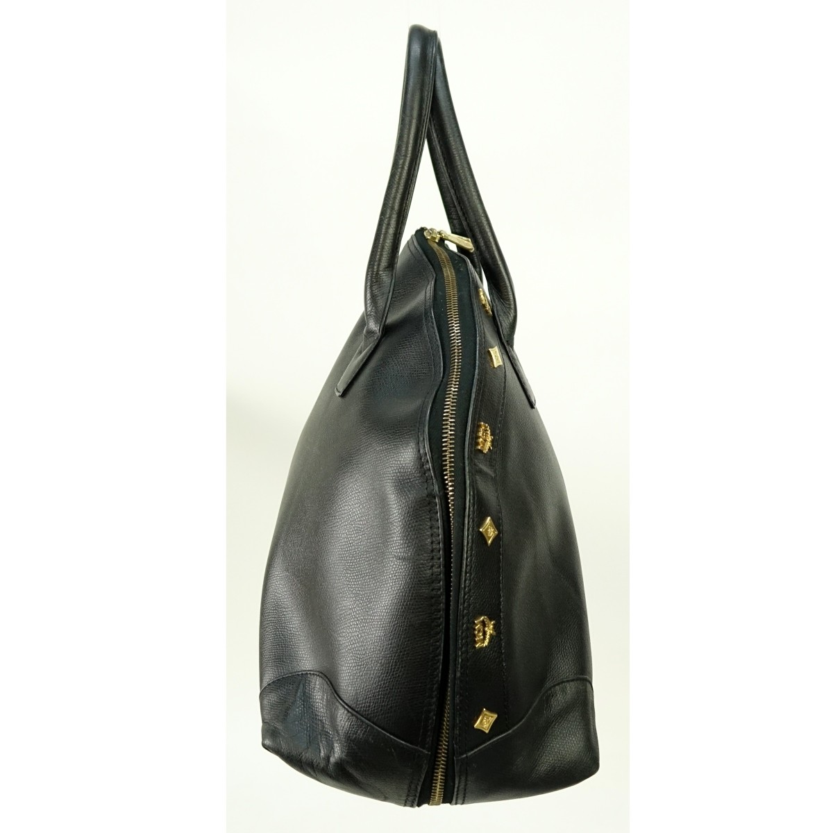MCM Black Leather Top Handle Dome Bag