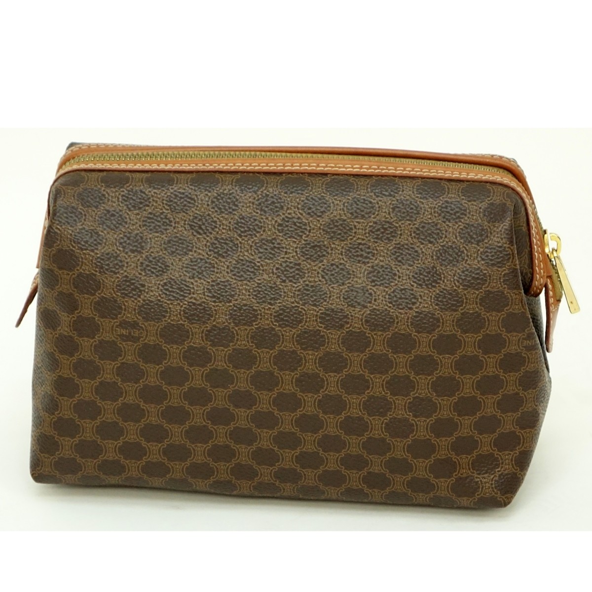 Celine Brown Macadame Coated Canvas Toiletry Pouch