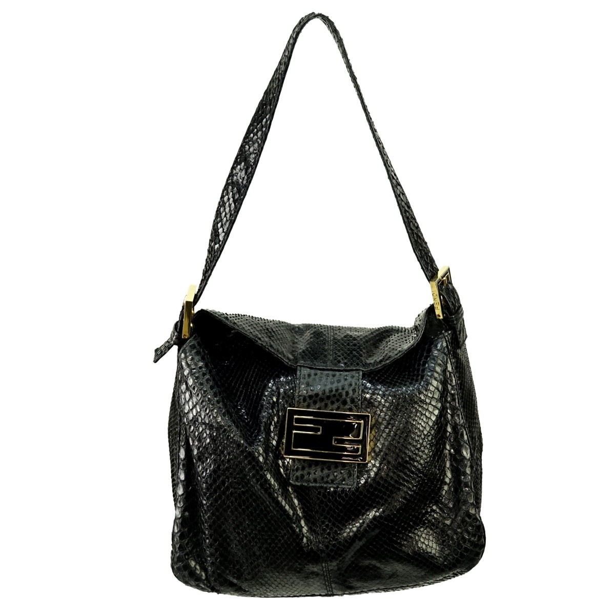 Fendi Vintage Black Snake Embossed Leather Bag