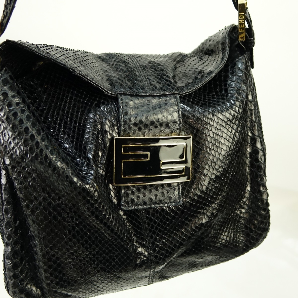 Fendi Vintage Black Snake Embossed Leather Bag