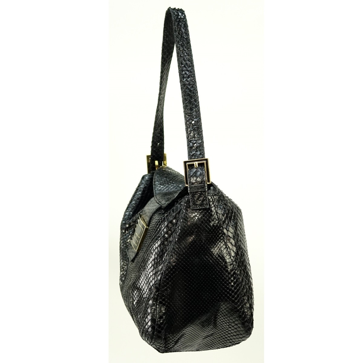 Fendi Vintage Black Snake Embossed Leather Bag