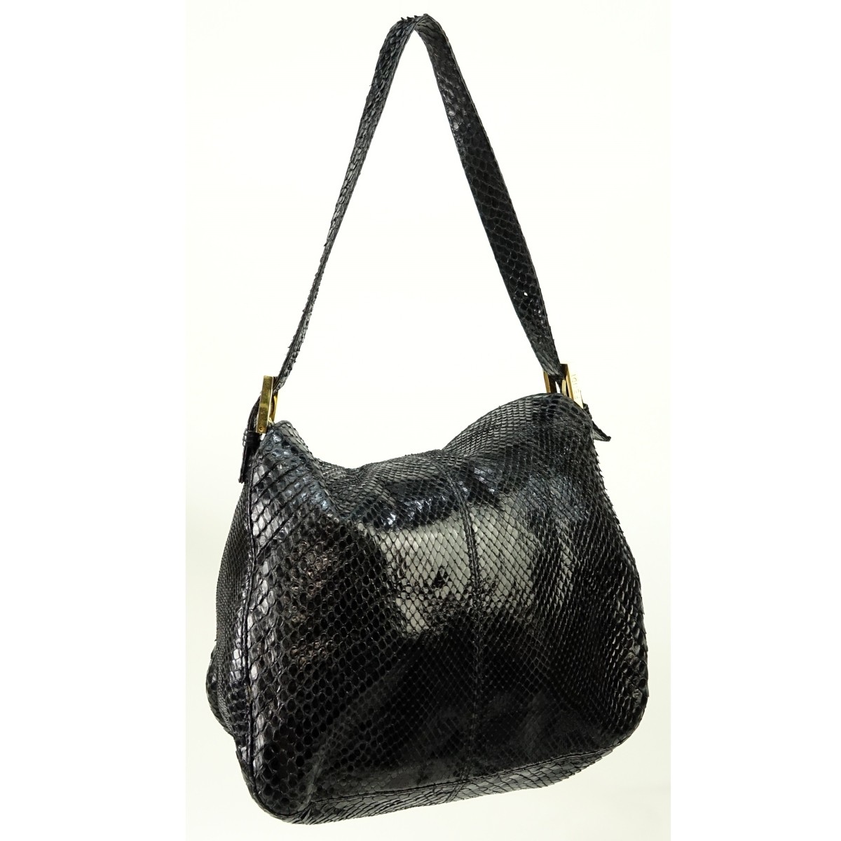 Fendi Vintage Black Snake Embossed Leather Bag